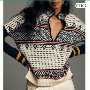 ISO: Maeve V-Neck Fair Isle Sweater - Cream and Navy